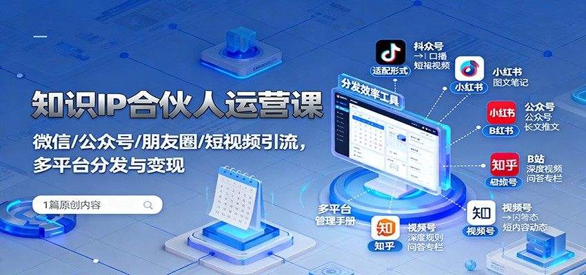 知识IP合伙人实战课,微信公众号朋友圈引流、短视频多平台分发,18节拆解变现全流程(附不出镜玩法) - 缩略图