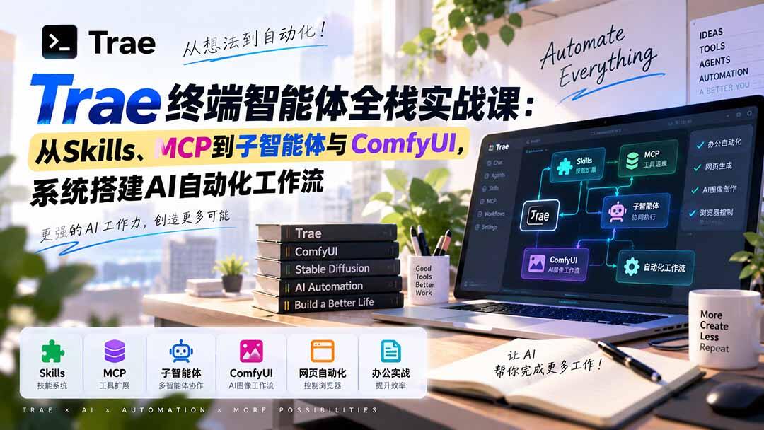 Trae终端智能体实战课，Skills、MCP、子智能体到ComfyUI自动化工作流全打通 - 缩略图