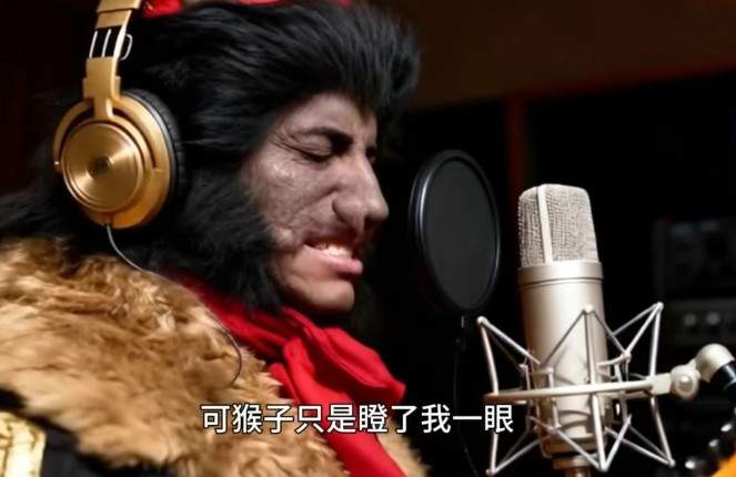 西游记人物在录音棚唱歌的视频画面