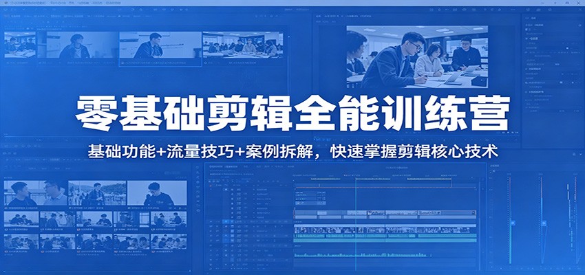 零基础短视频剪辑课，从基础操作到变速踩点、蒙版关键帧全流程，再拆解流量技巧与爆款剪辑案例 - 缩略图