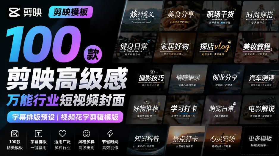 剪映100款高级感短视频封面字幕预设，万能行业排版一键套用提升点击率 - 缩略图