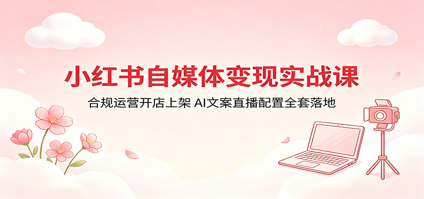 小红书自媒体变现训练营，0粉开店、商品上架、直播配置到违禁词合规全套实操 - 缩略图