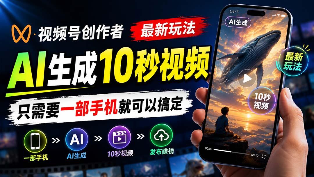 视频号创作者分成新玩法，豆包AI一键生成10秒视频，一部手机就能做 - 缩略图