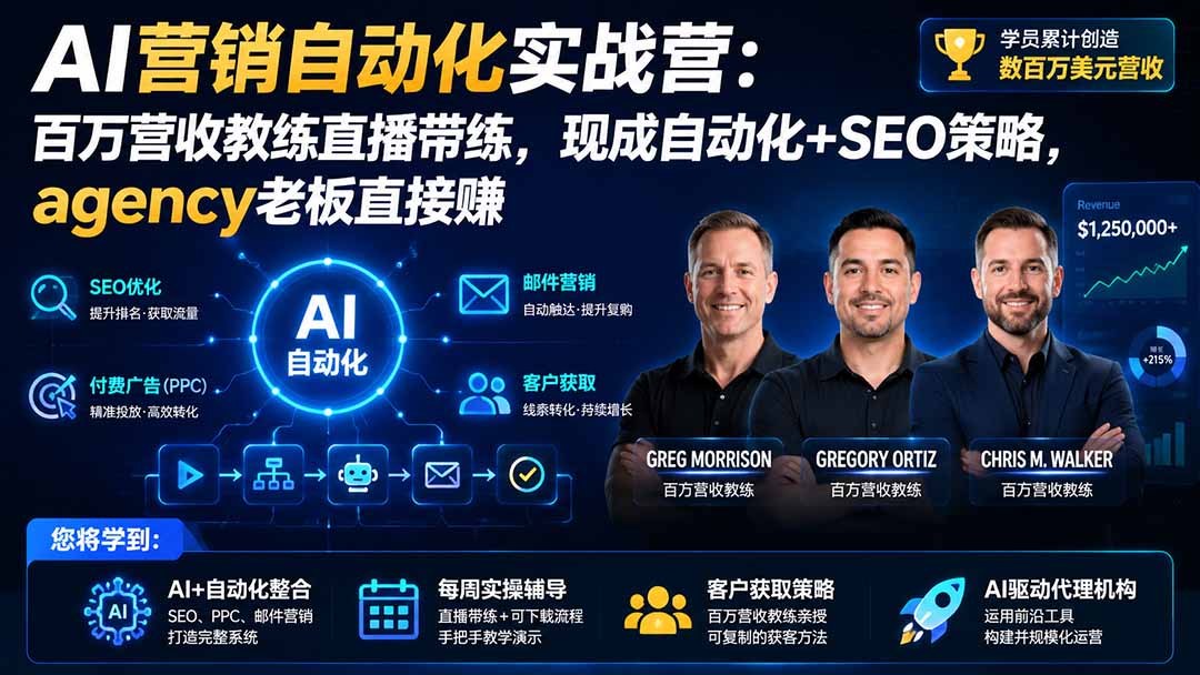 AI营销自动化实战营，n8n自动化加GEO和本地SEO，百万营收教练直播带练跑通代理机构获客 - 缩略图