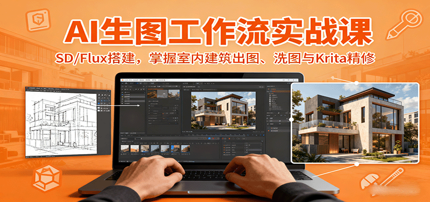 ComfyUI+Flux室内建筑出图工作流，从线稿毛坯到效果图，含AI洗图、Krita精修与动画镜头 - 缩略图