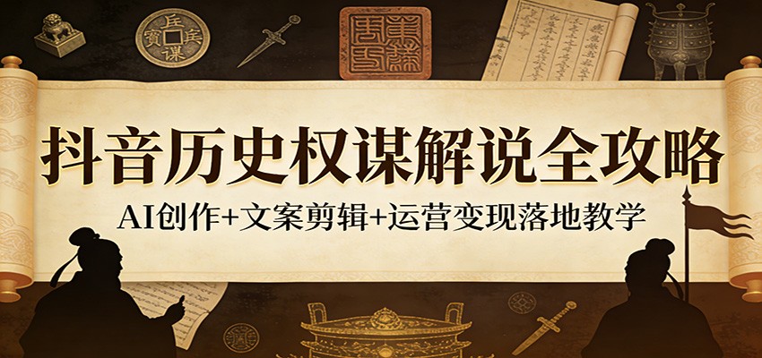 抖音历史权谋二创解说，AI拆解对标加爆款文案剪辑，从起号到精选变现全流程 - 缩略图