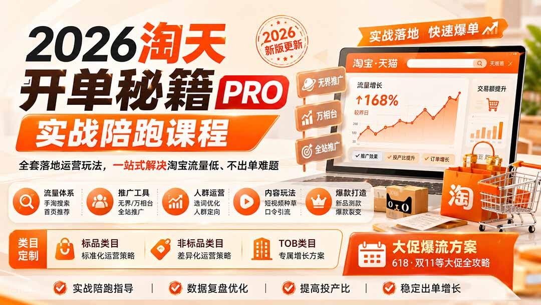 2026淘天实战陪跑课，无界万相台计划搭建到新品爆款裂变，手淘搜索推荐流量入池全流程 - 缩略图