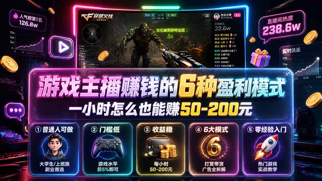 游戏主播赚钱的6种盈利模式，水平进前5%就行，一小时能赚50-200元 - 缩略图