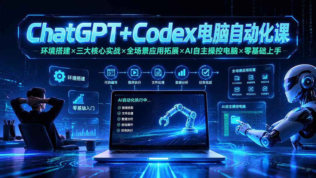 ChatGPT+Codex电脑自动化课，零基础从环境搭建到三大实战，让AI接管文件处理和程序执行 - 缩略图