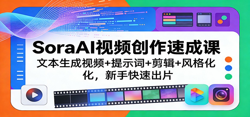 Sora 2 AI视频创作速成课，提示词到剪辑风格化，新手零基础也能快速出片 - 缩略图