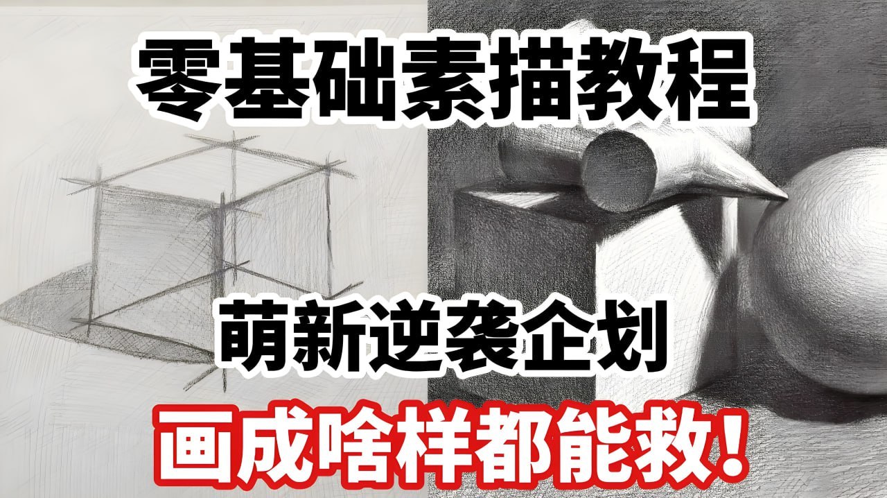 素描零基础到四级系统课，从几何体静物到石膏切面像全流程画法 - 缩略图