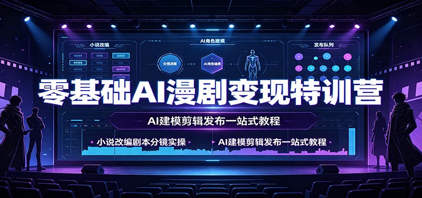 AI漫剧短视频全流程课，小说改剧本、分镜建模到剪映发布，新手也能套模板量产 - 缩略图