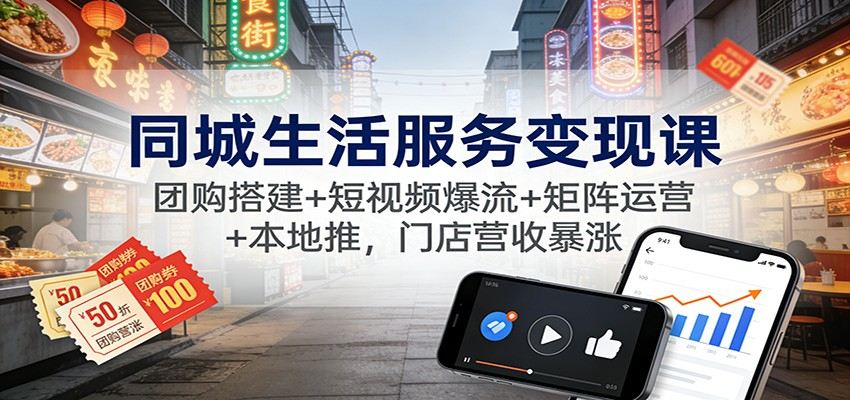 同城生活服务运营课,从团购套餐搭建到321短视频爆流、达人矩阵和本地推实操,门店冲榜涨营收 - 缩略图