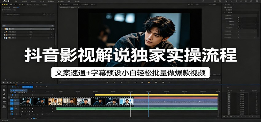 抖音影视解说实操流程，40分钟速通文案配秋水字幕预设，零基础批量出片 - 缩略图