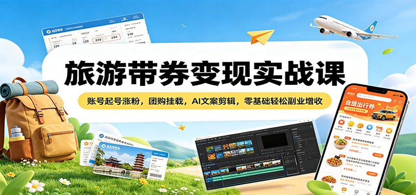 短视频旅游带券变现玩法，零基础起号涨千粉开团购，AI写解说文案加剪辑全流程，附北京哈尔滨实操案例 - 缩略图