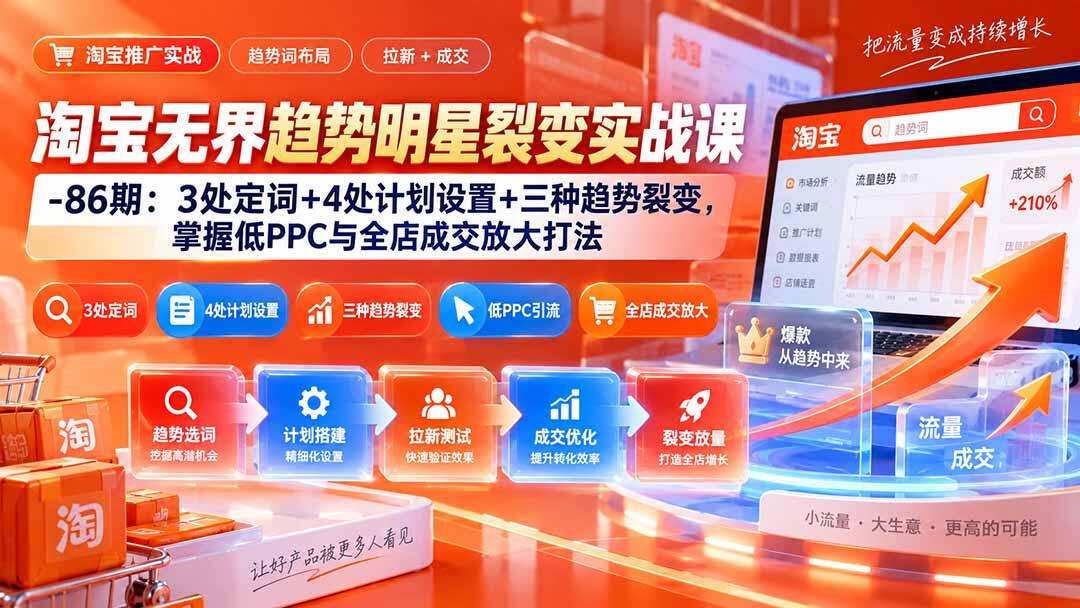 淘宝无界趋势明星裂变实战，3处定词、4处计划设置、三种趋势裂变，低PPC引流放大全店成交 - 缩略图