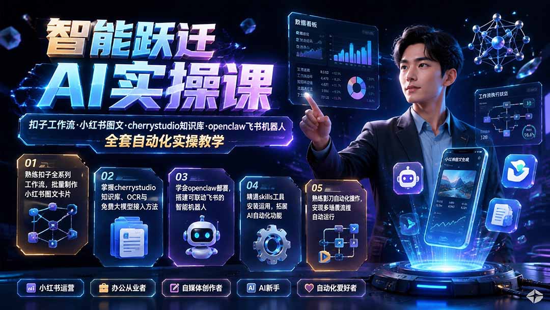 扣子工作流搭小红书图文卡片，cherrystudio知识库、openclaw飞书机器人和影刀自动化实操教学 - 缩略图