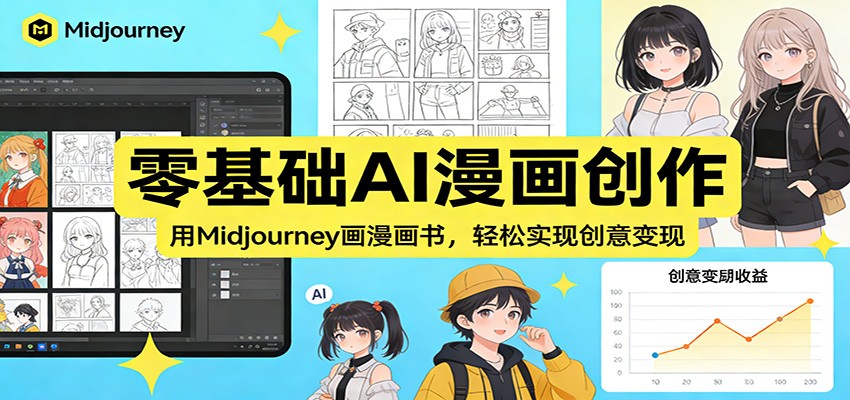 零基础用Midjourney画AI漫画，角色设定、背景生成到排版全流程9节实操课 - 缩略图