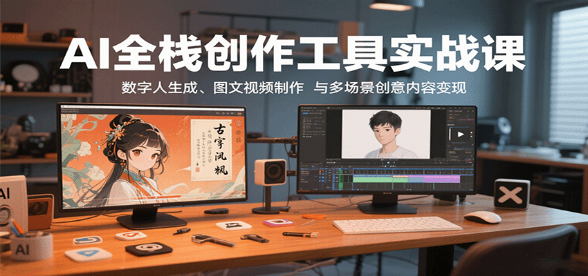 AI创意短视频实战课，数字人生成、图生视频到爆款拆解，20多个场景一套流程走通 - 缩略图