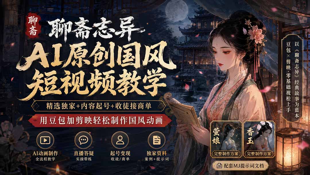 聊斋志异AI国风动画短视频，豆包加剪映做原创，起号收徒接商单 - 缩略图
