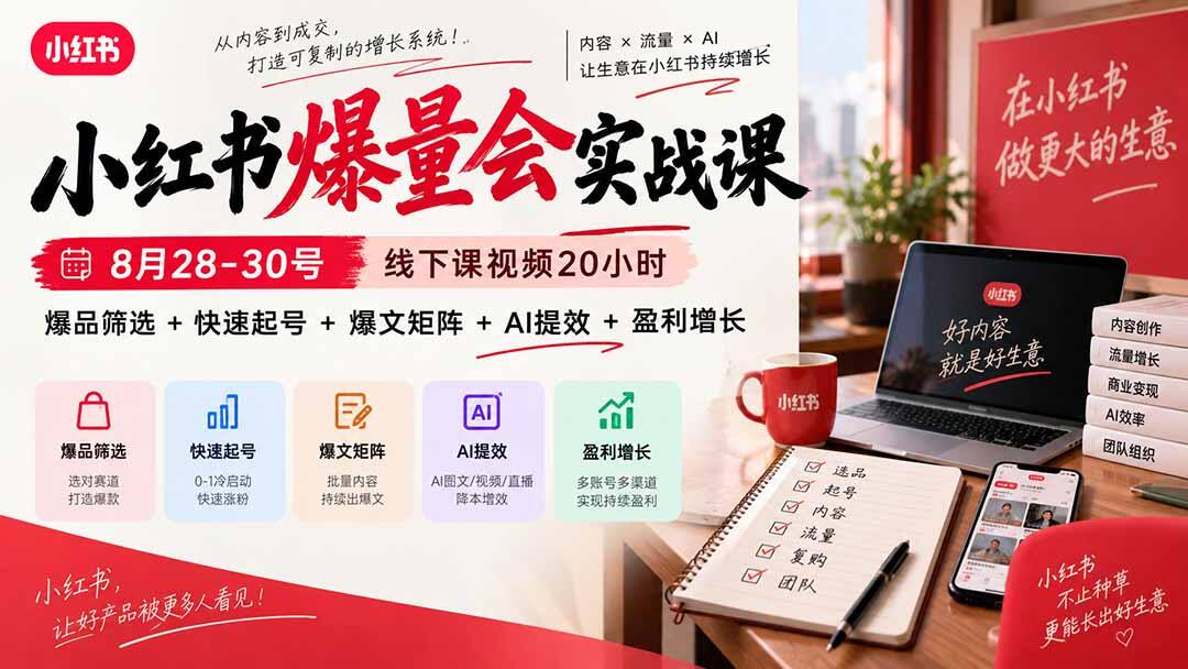 小红书爆量会3天线下实战课，20小时拆解选品起号、爆文矩阵和AI提效 - 缩略图