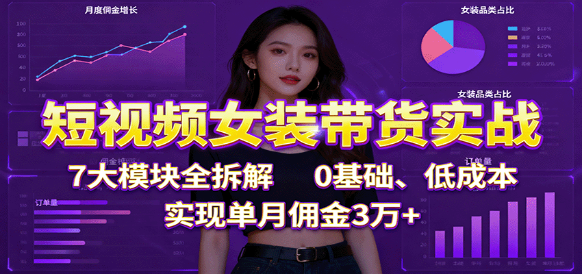 短视频女装带货切片实战，0基础低成本起步，7大模块从账号授权到付费投流，单月佣金3万+ - 缩略图