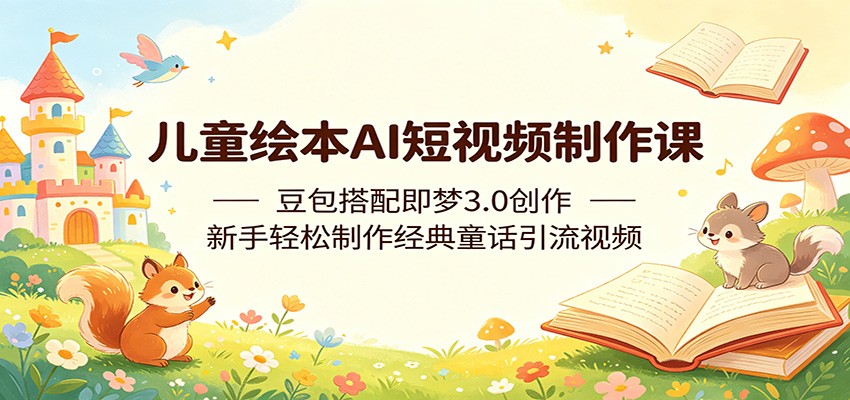 儿童绘本AI短视频制作课，豆包加即梦3.0做龟兔赛跑童话视频，抖音小红书引流可用 - 缩略图