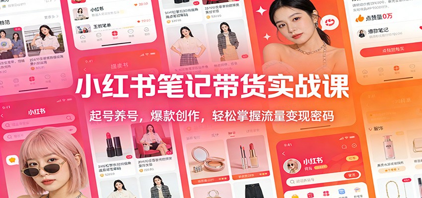 小红书笔记带货实战课，起号养号到爆款笔记封面标题正文，含买手带货和长尾关键词布局 - 缩略图