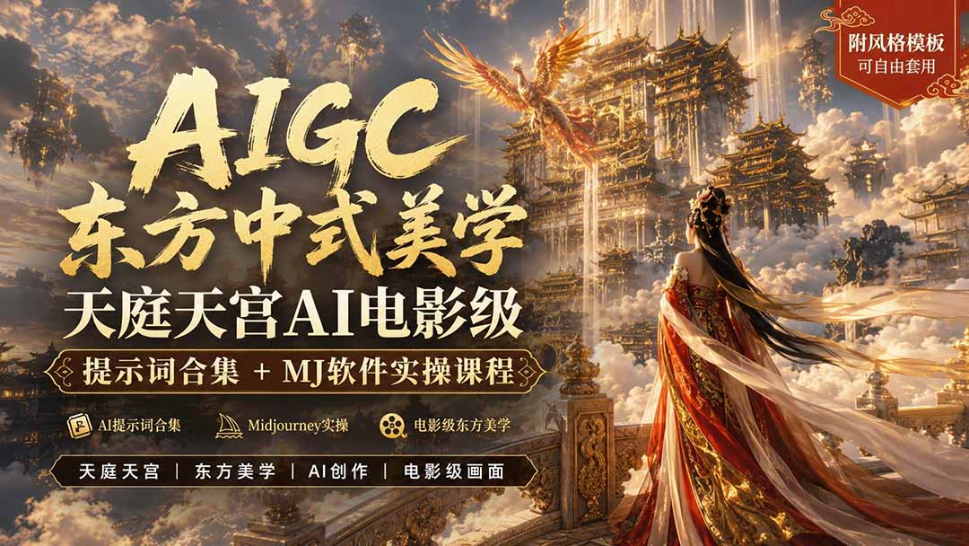 Midjourney东方中式美学天庭天宫提示词合集，附带用风格模板和MJ实操教程 - 缩略图