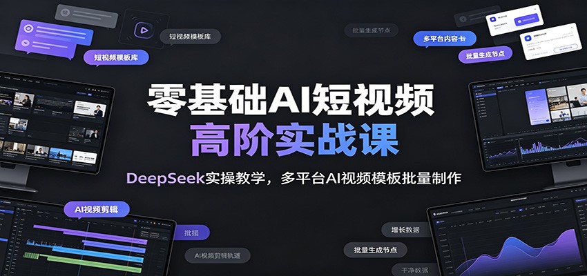 零基础AI短视频实战，DeepSeek提示词配即梦批量做视频模板，抖音起号到头条变现实操 - 缩略图