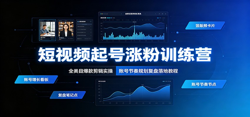 短视频起号涨粉训练营，几十个热门类目爆款剪辑实操，账号规划与起号节奏复盘 - 缩略图