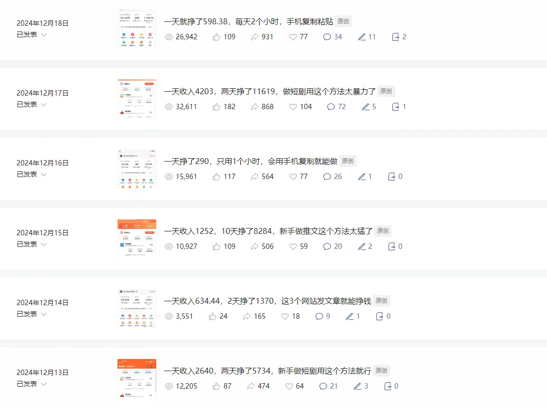 公众号创业类文章阅读量数据截图