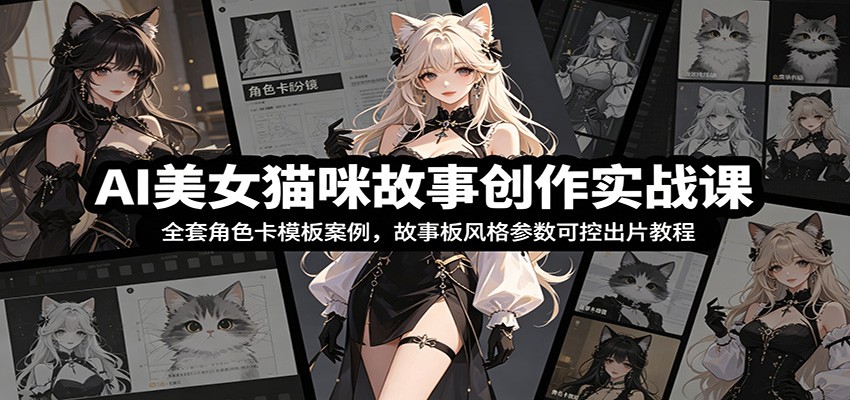AI美女猫咪治愈故事创作，全套角色卡提示词模板和故事板风格参数，批量连载出片不崩人设 - 缩略图