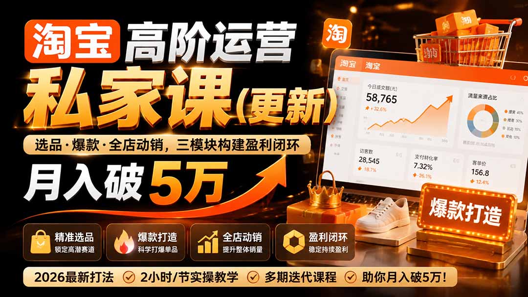 淘宝高阶运营课2026更新版，从选品打爆款到全店动销，关键词和人群推广放量实操 - 缩略图