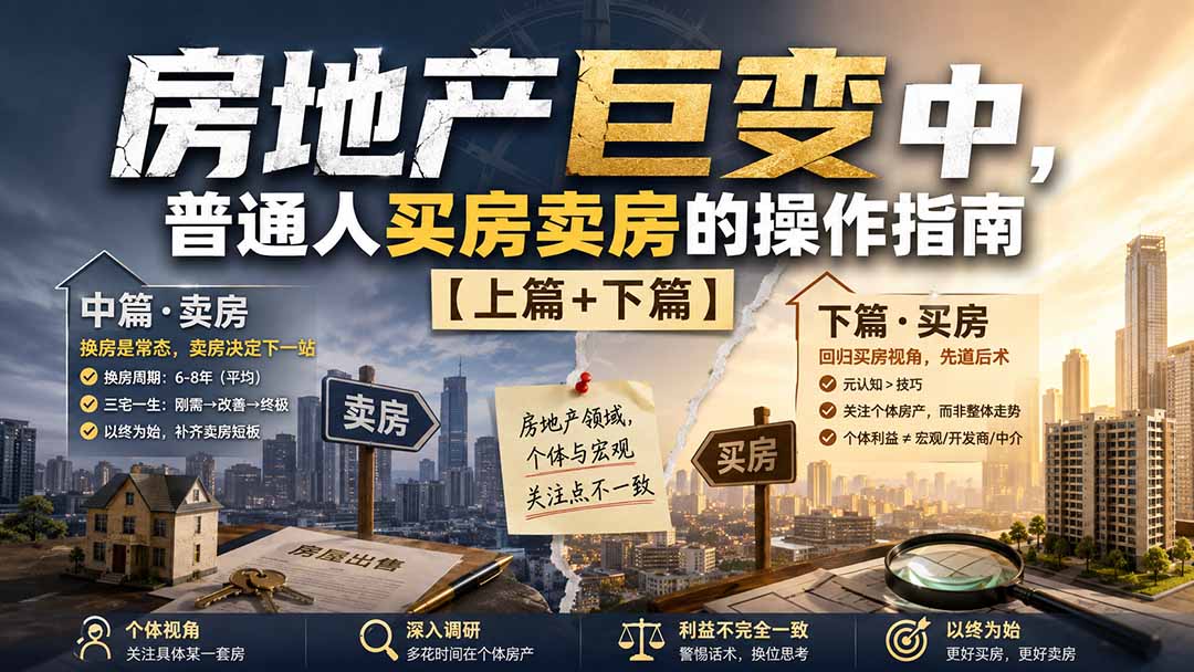 房地产巨变中普通人的买房卖房指南，从宏观政策到卖房视角，讲清个体该关注什么 - 缩略图