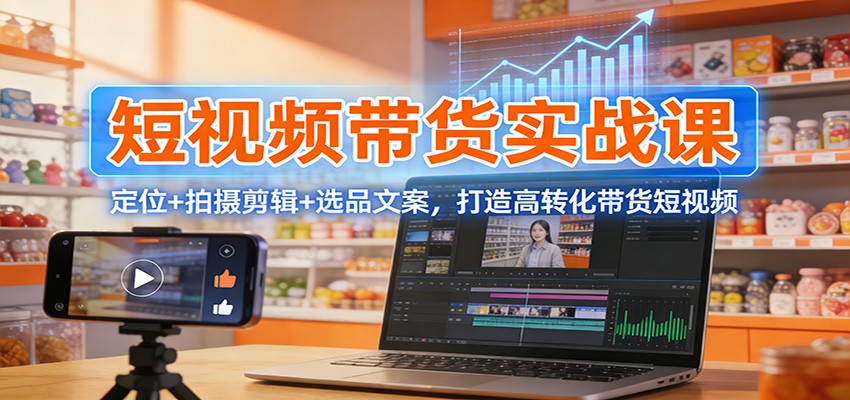 抖音短视频带货课程，从赛道定位到拍摄剪辑选品文案，新手跑通带货出单全流程 - 缩略图