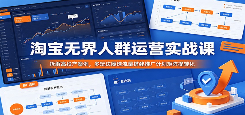 淘宝无界人群推广实操，30天投产27、营收300万+案例，关键词标签圈人到计划矩阵布局 - 缩略图