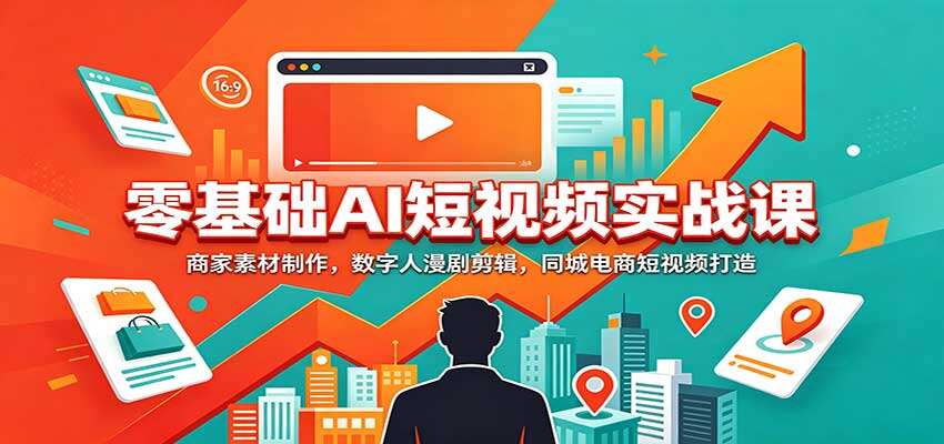 零基础AI短视频实战课，电商素材、数字人漫剧和同城门店视频一套打通 - 缩略图