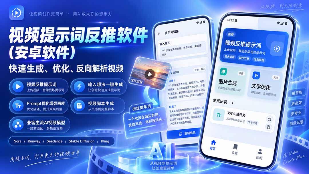 视频提示词反推软件，爆款视频还原Prompt，适配Sora、Runway、可灵等多模型 - 缩略图