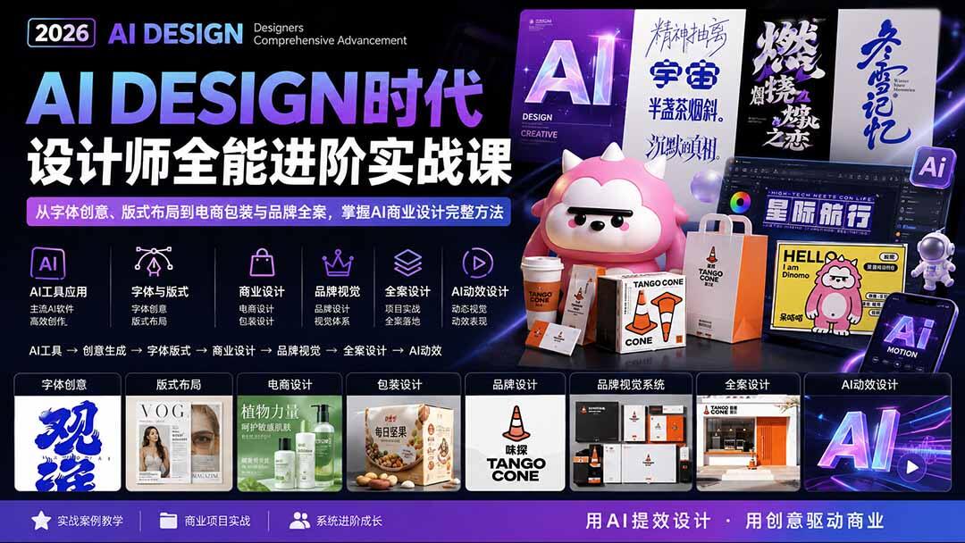 AI设计师全能进阶实战课，从字体创意、版式布局到电商包装与品牌全案 - 缩略图