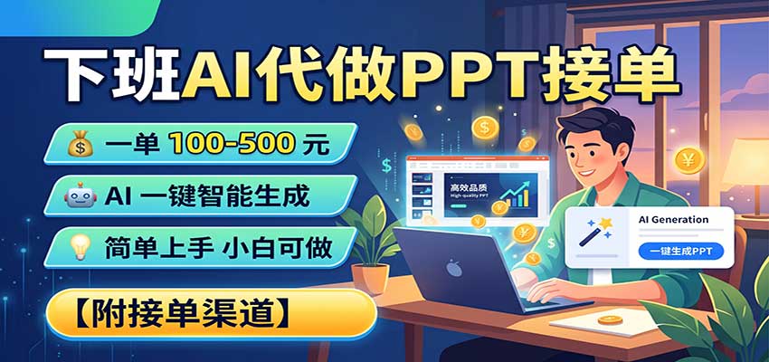 AI代做PPT接单，一单几十到几百，每天2小时，新手也能跑通从找单到收钱全流程 - 缩略图
