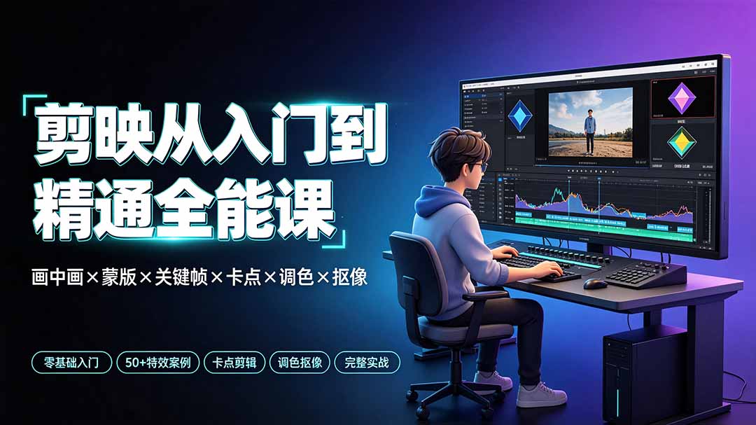 剪映117节全能课，画中画蒙版关键帧卡点调色抠像一次学完 - 缩略图
