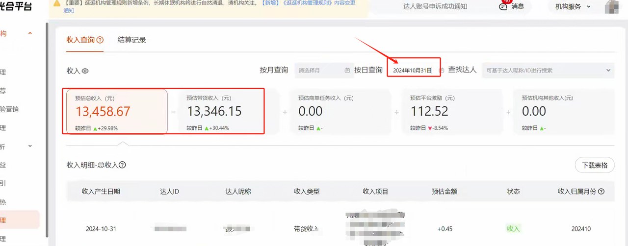 10月31日当日收益13458元