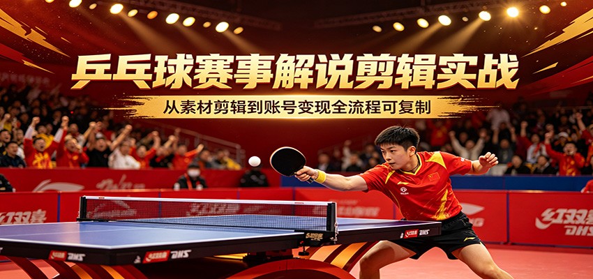 抖音8W粉博主乒乓球赛事解说剪辑课，文案加剪辑全流程，手机就能做，解锁创作伙伴和精选双收益 - 缩略图