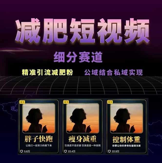 减肥短视频赛道运营课，素材准备到剪映制作全流程，精准引流和公域转私域变现玩法 - 缩略图