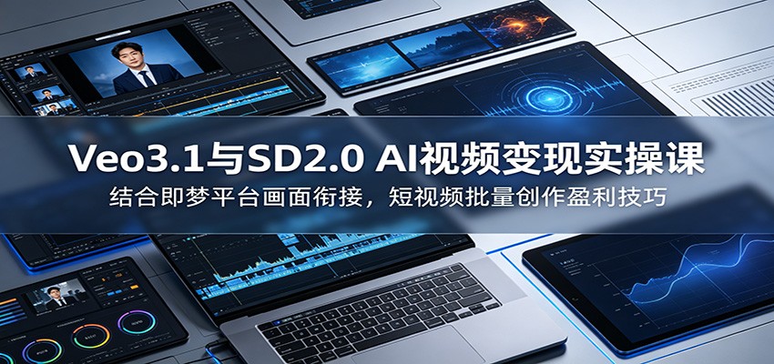 Veo3.1+SD2.0 AI视频变现实操课，搭配即梦Seedance2.0解决画面衔接与场景延长，批量产短视频接单变现 - 缩略图