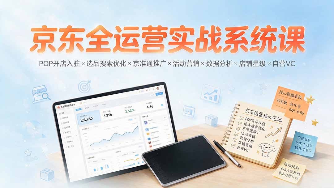 京东POP+自营双赛道全运营实战课，开店入驻、选品搜索、京准通推广与自营VC爆款打法 - 缩略图