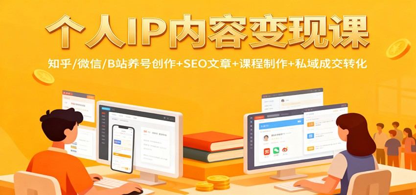 个人IP流量变现实战课，15节系统教程，知乎微信B站养号、SEO文章、课程制作和私域成交转化 - 缩略图