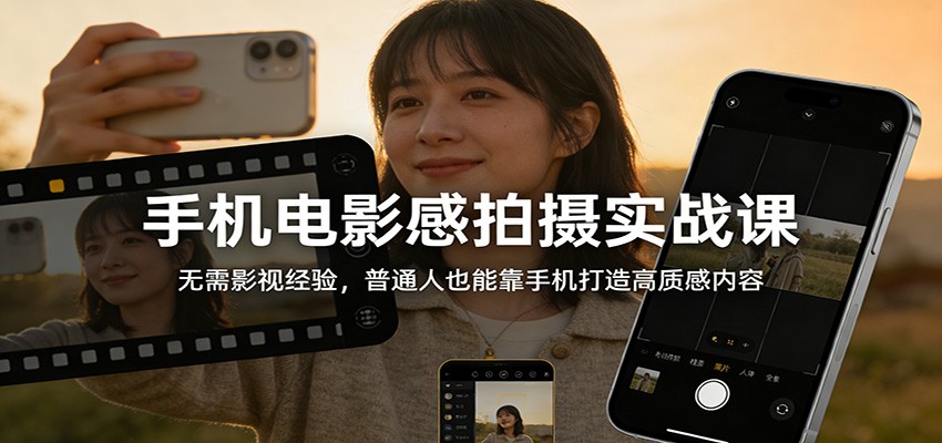 手机电影感拍摄实战课，从手动相机设置到构图收音，拍出短视频电影质感 - 缩略图