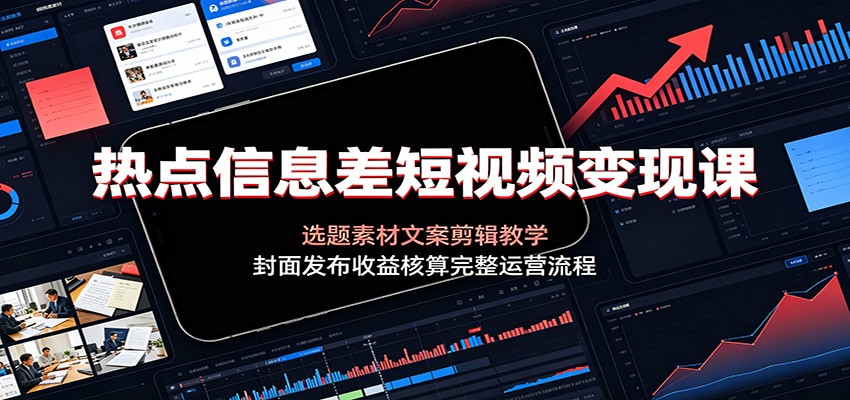 热点信息差短视频变现课，选题素材文案剪辑到封面发布收益核算全流程 - 缩略图